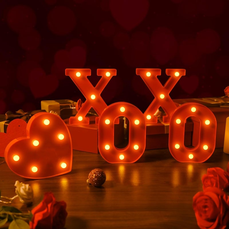 EDYCON Store 5Packs Valentine's Day Letter Lights Sign Table Decorations LED Light up Letters Battery Powered Letter for Home Party Bedroom Tabletop Fireplace Indoor Decor(XOXO Heart) - Image 1